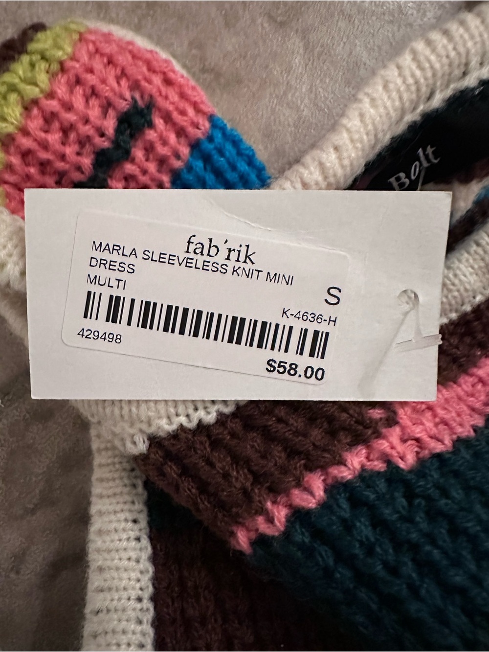 fab'rik Sleeveless Knit Dress in Pink, Blue, Brown & Cream